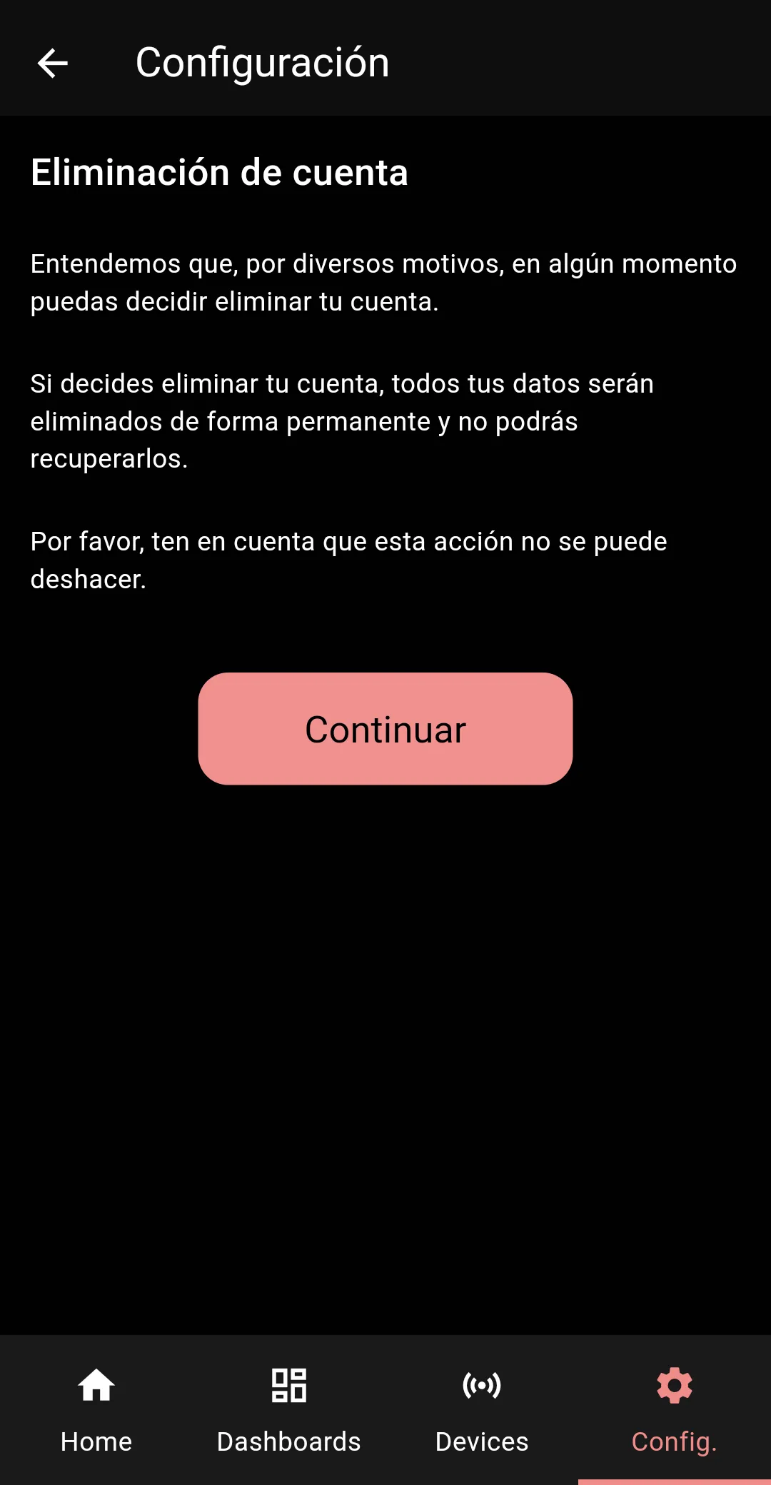 Delete account screenshot