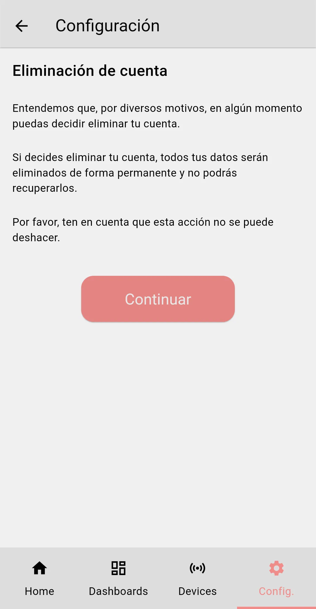 Delete account screenshot
